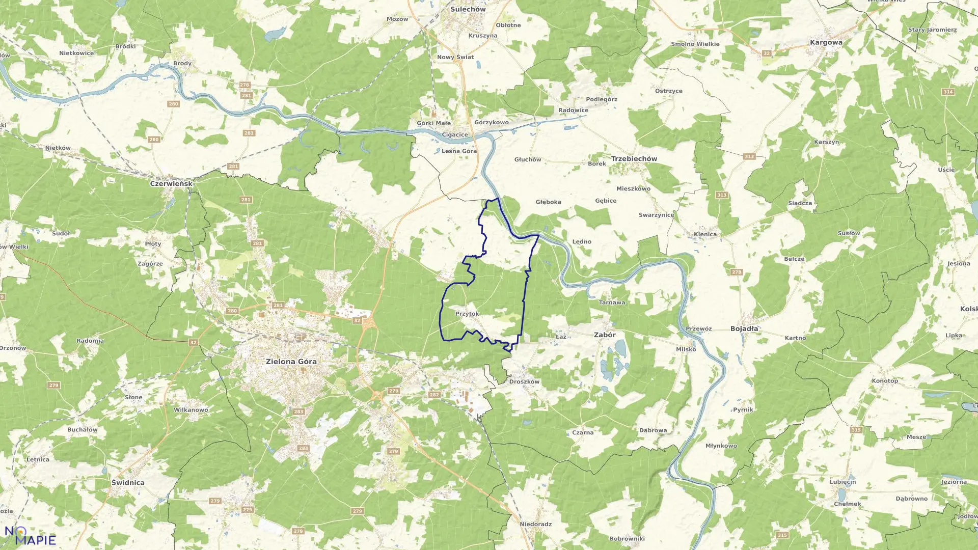 Mapa obrębu Przytok w gminie Zabór